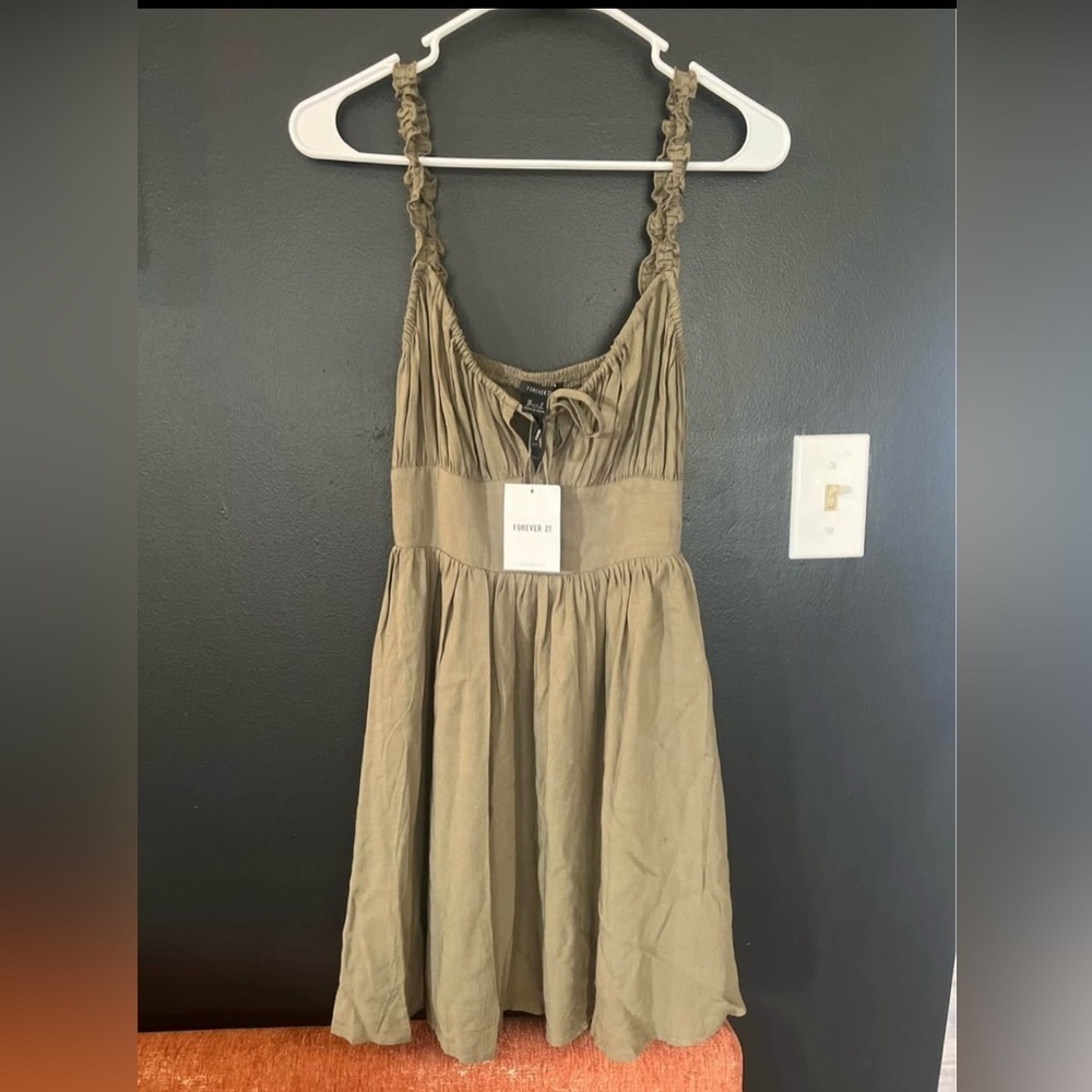Forever 21 Green Ruched Smocked Mini Sundress